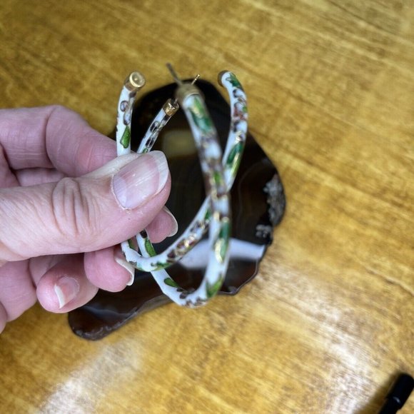 Vintage Cloisonné Enamel Hand Painted Hinged Bangle Bracelet And Earrings Set - Picture 8 of 11